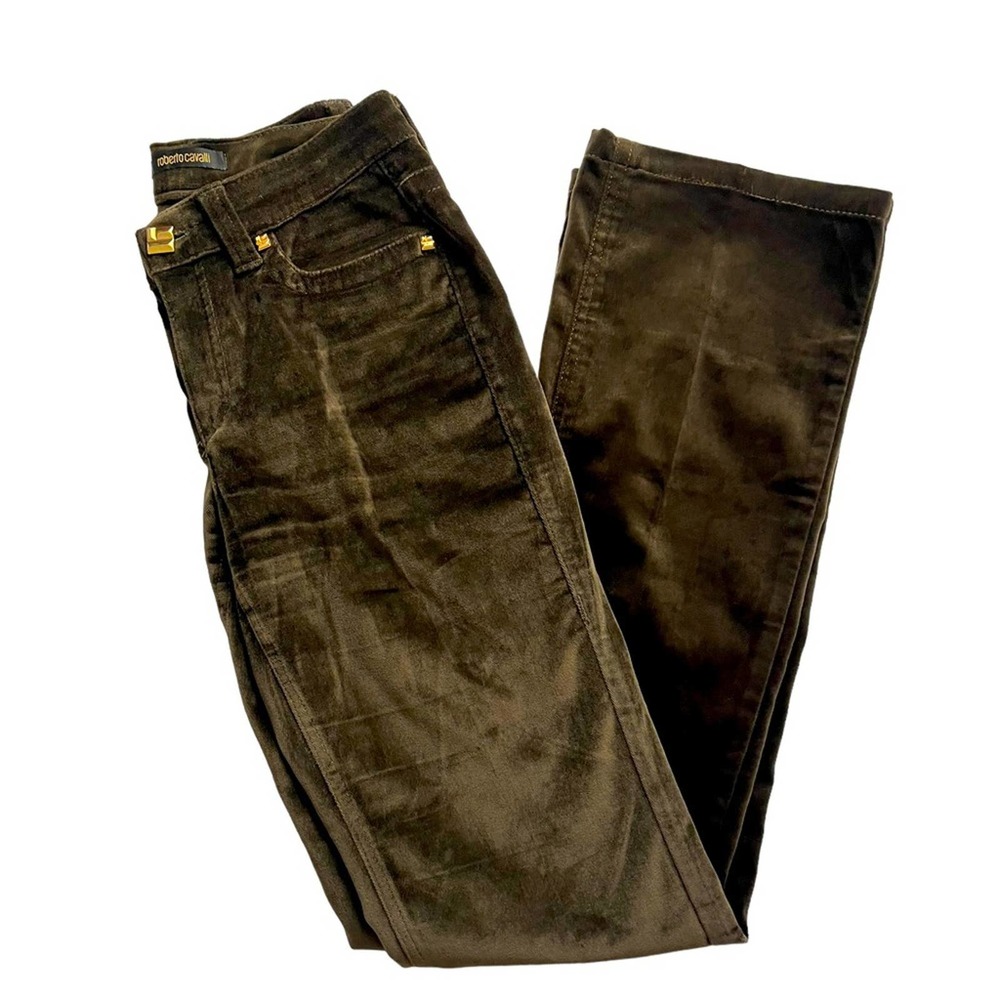 Vintage ROBERTO CAVALLI Pants Chocolate Brown Low-Rise Y2K Velvet